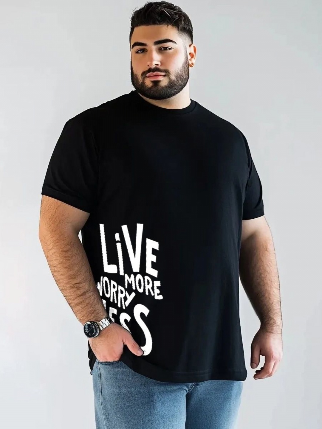 

Toodle Plus Unisex Plus Size Graphic Printed Round Neck Pure Cotton T-Shirt, Black
