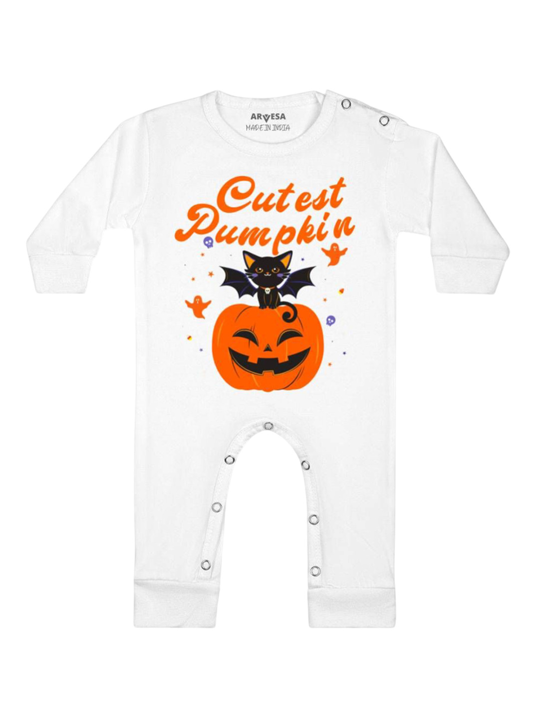 

Arvesa First Halloween Printed Baby Romper, White