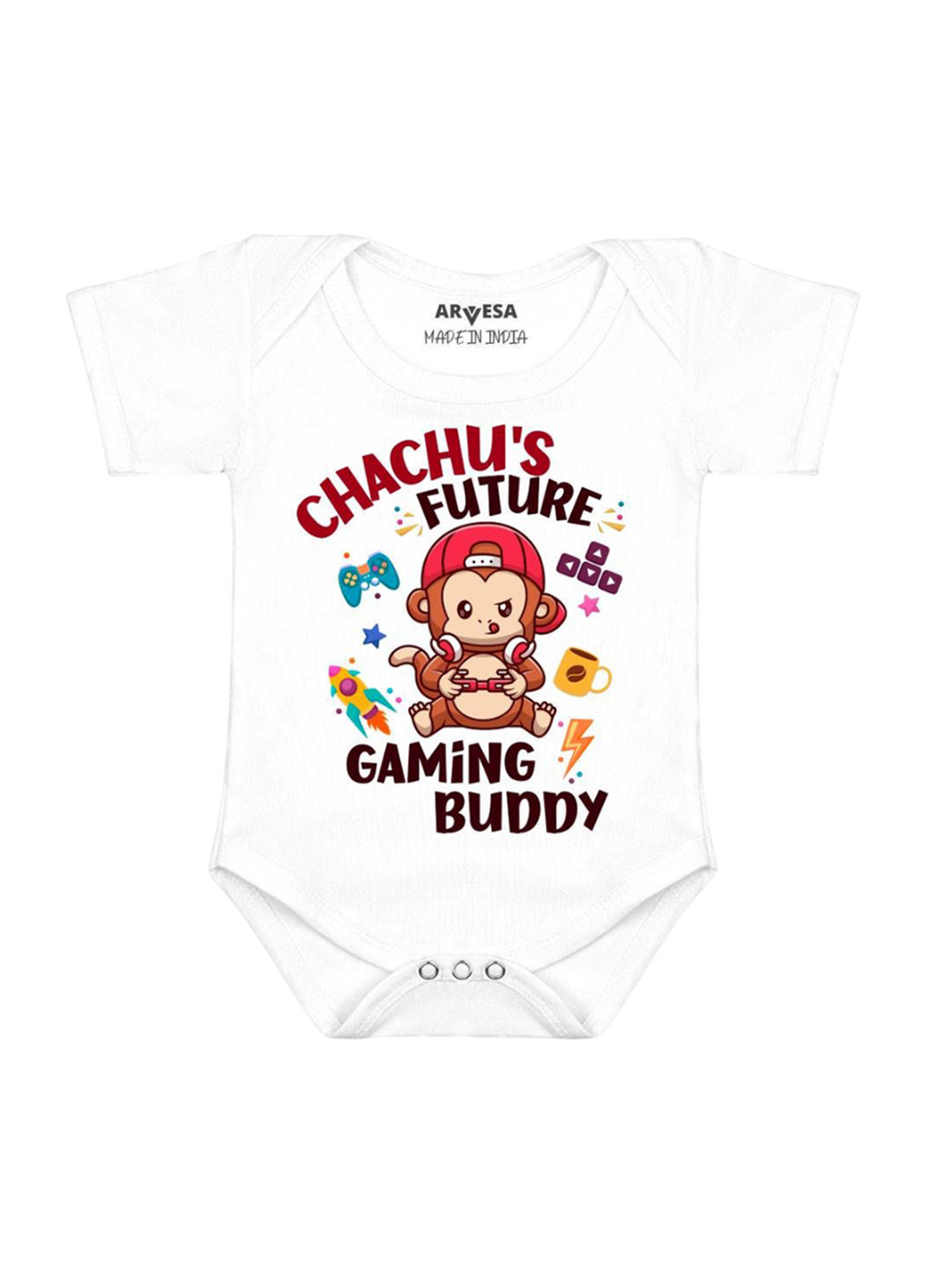 

Arvesa Kids Chachu Future Gaming Buddy Printed Romper, White