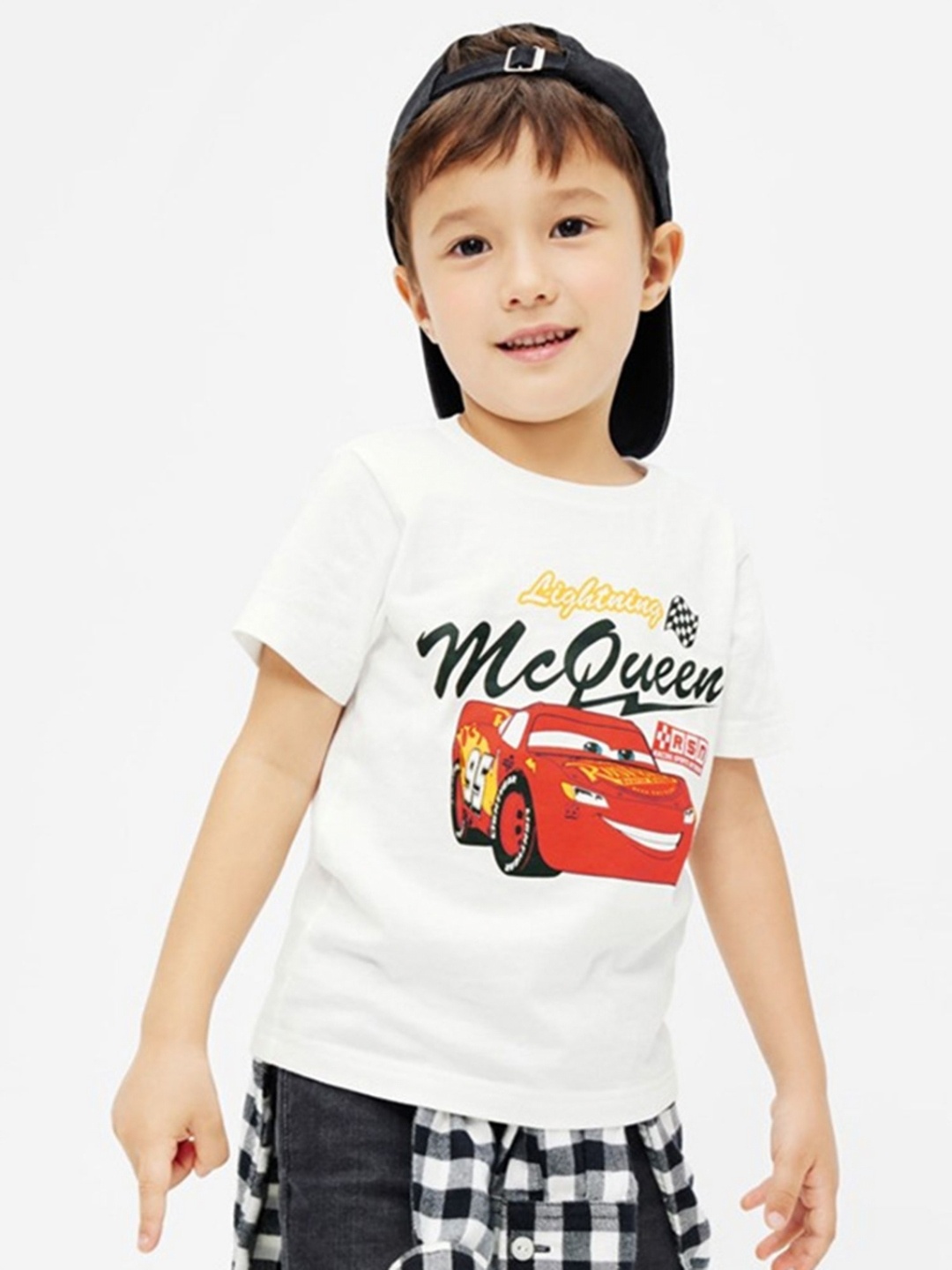 

LULU & SKY Boys Cars Graphic Printed Round Neck Cotton T-shirt, White