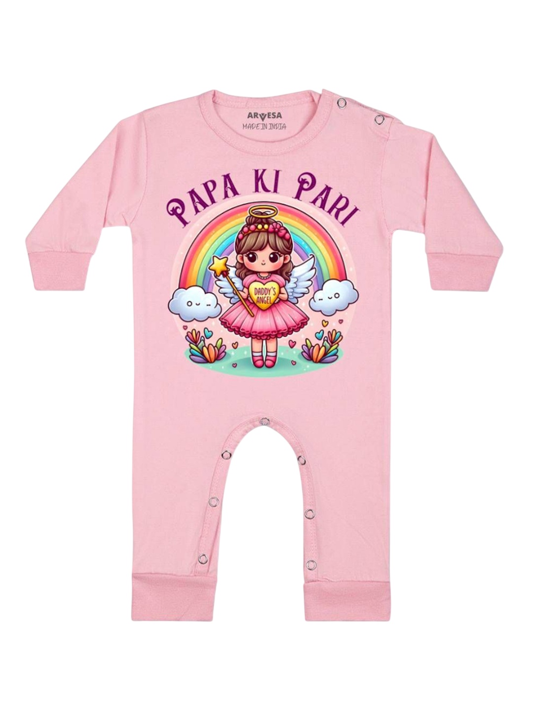 

Arvesa Kids Papa Ki Pari Printed Baby Romper, Pink