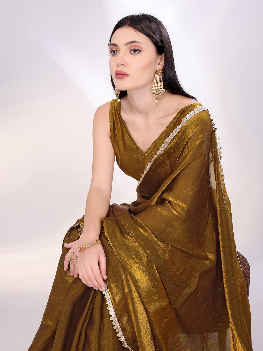 

HERE&NOW Embroidered Saree, Mustard