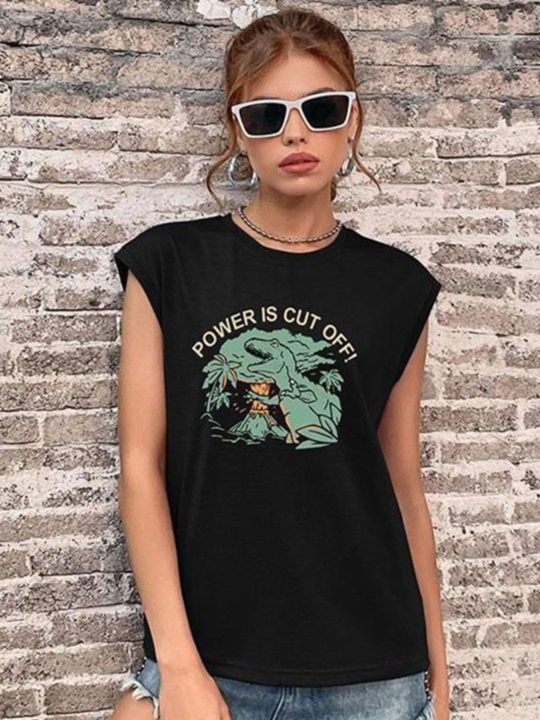 

HERE&NOW Print Extended Sleeves Top, Black
