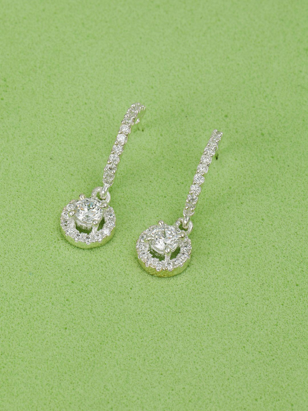 

MAIRA 925 Sterling Silver Rhodium-Plated Cubic Zirconia Stone Studded Drop Earrings