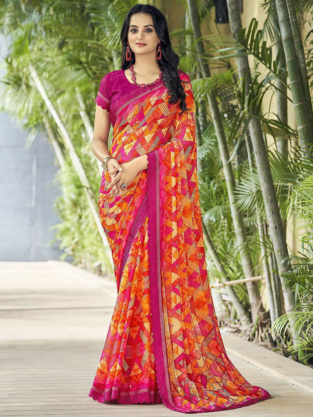 

Mitera Poly Chiffon Saree, Orange