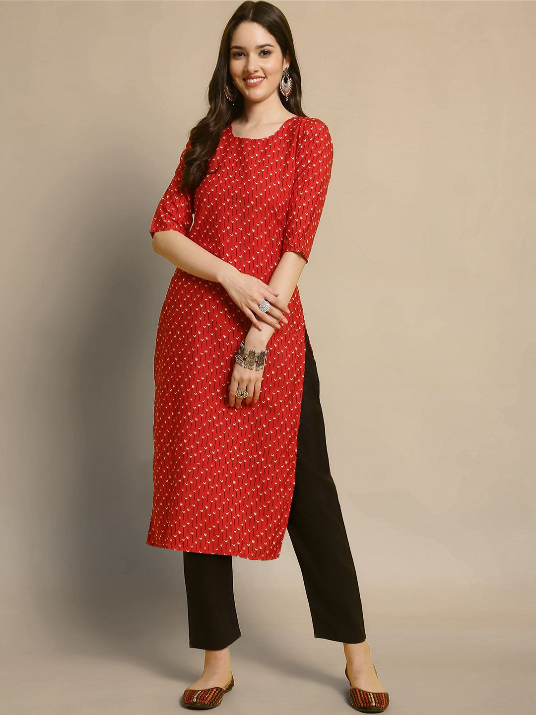 

Moda Rapido Floral Printed Straight Kurta with Trouser, Red