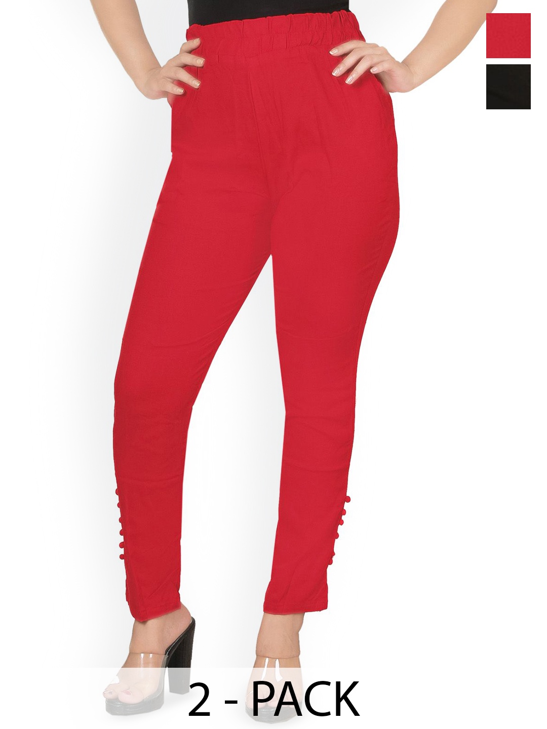 

Fessist Pack of 2 Women Relaxed Slim Fit Easy Wash Pleated Trousers, Multi