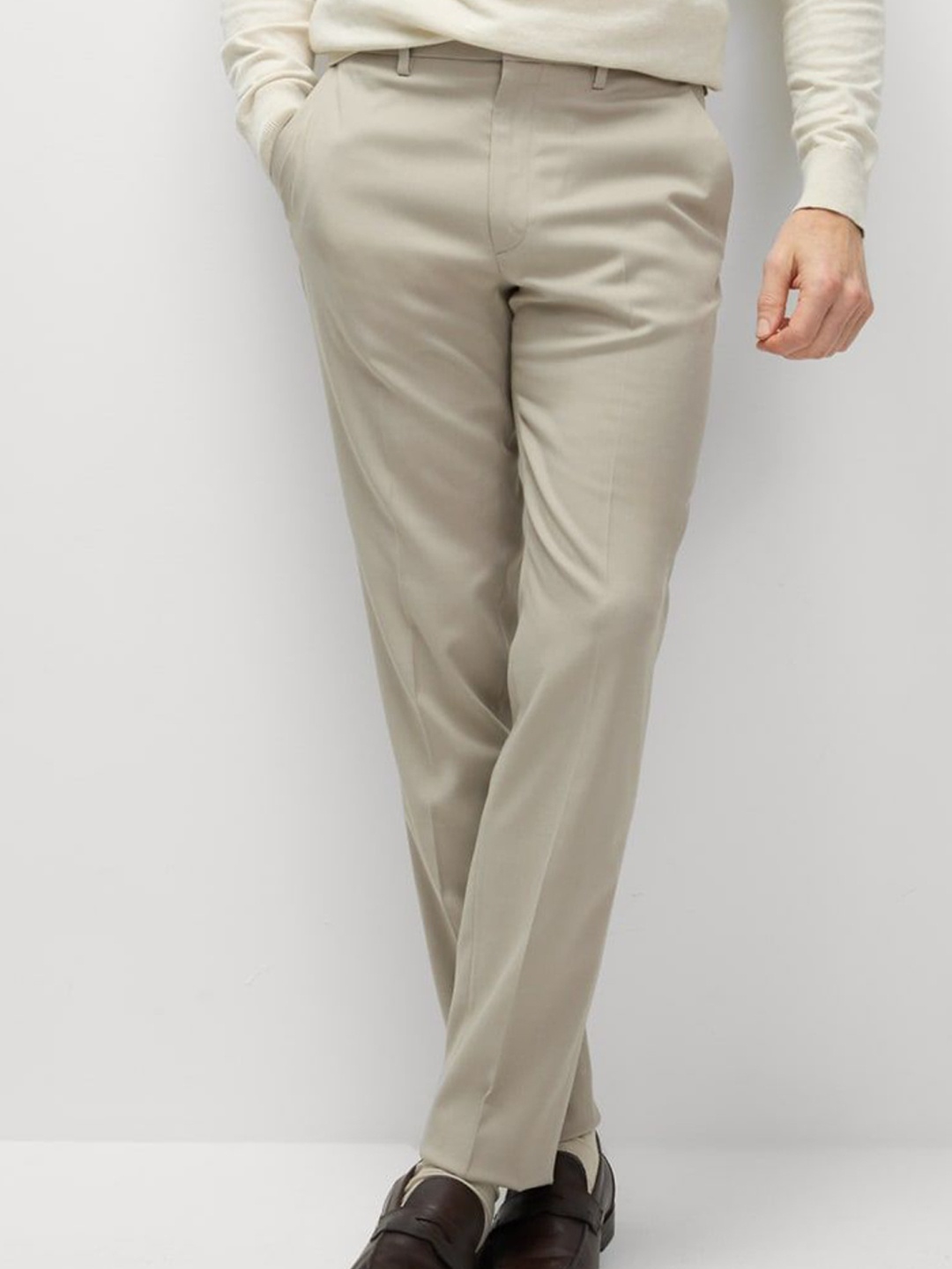 

Marks & Spencer Men Slim Fit High-Rise Chinos Trousers, Beige