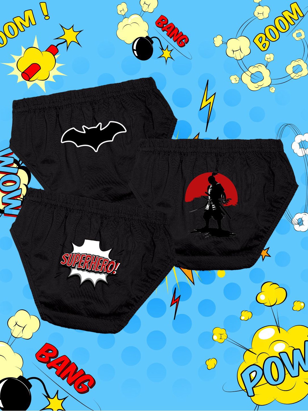 

NUSYL Boys Pack Of 3 Printed Mid Rise Basic Briefs - NUBCBRFPO3.0162, Black