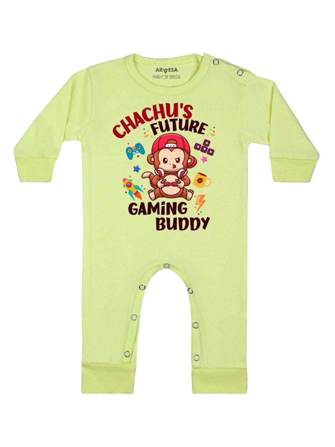 

Arvesa Kids Chachu Future Gaming Buddy Printed Baby Romper, Yellow