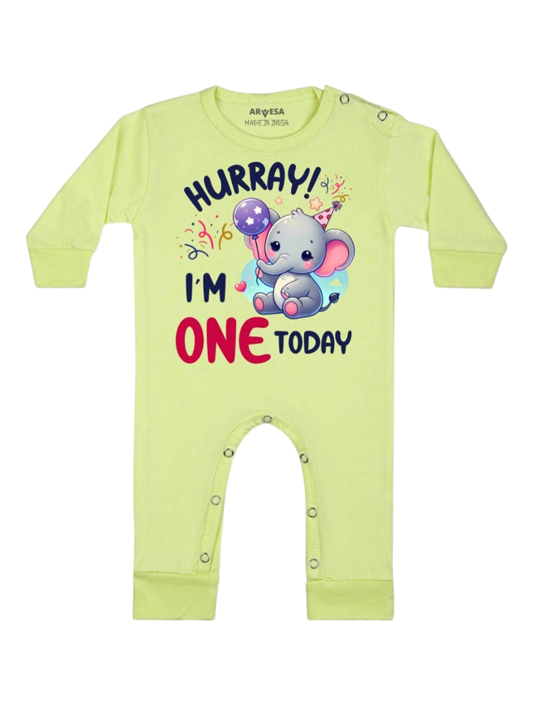 

Arvesa One Month Baby Boy Printed Baby Romper, Yellow