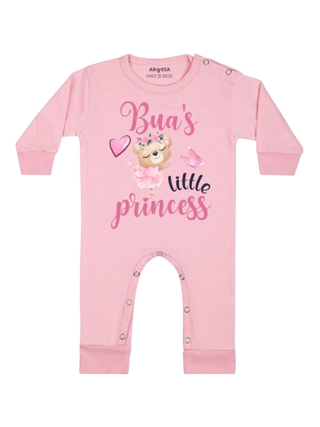 

Arvesa Kids Bua Little Princess Printed Baby Romper, Pink