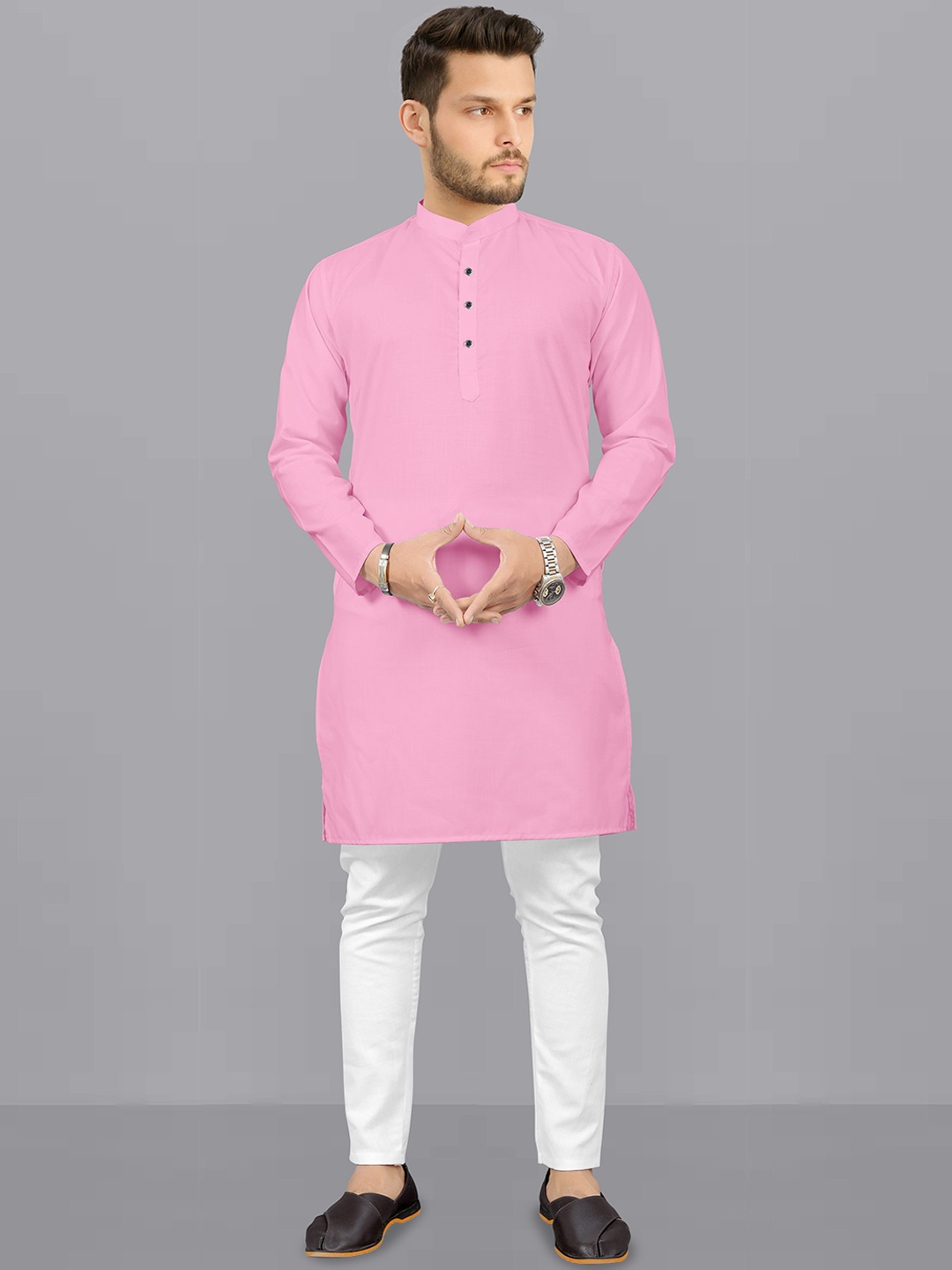 

Fashion FRICKS Band Collar Straight Kurta With Pyjamas, Pink