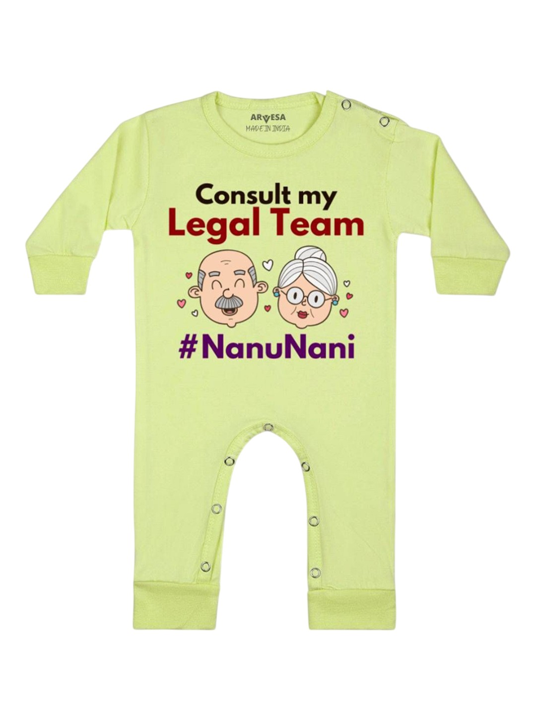 

Arvesa Kids Consult My Legal Team Nanu Nani Printed Baby Romper, Yellow