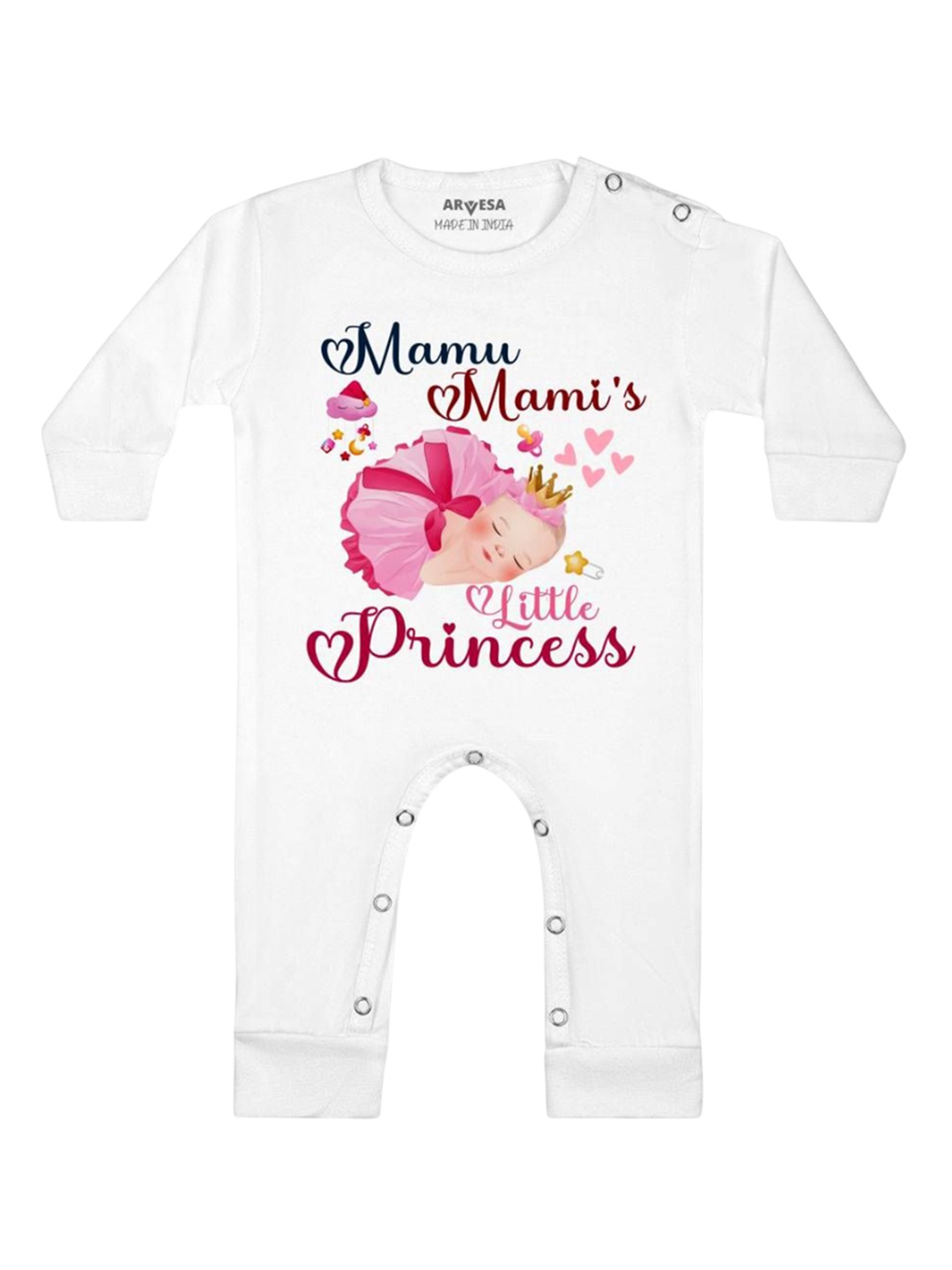 

Arvesa Kids Mamu Mami Little Princess Printed Baby Romper, White