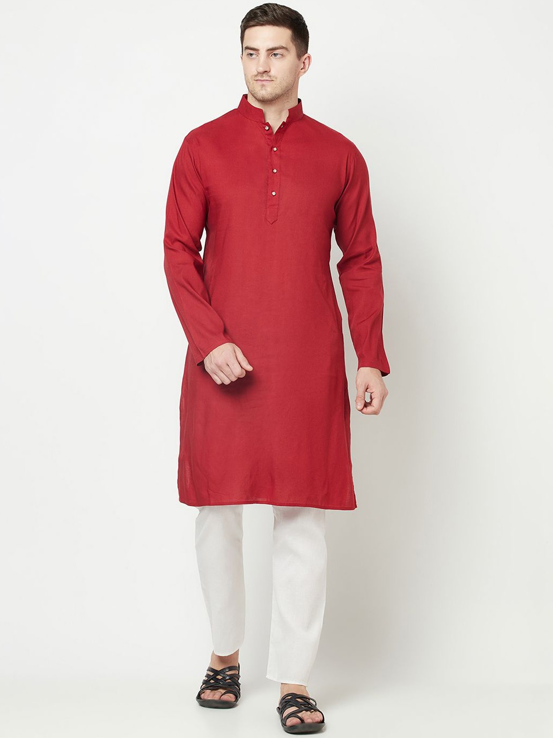 

Moda Rapido Mandarin Collar Cotton Straight Kurta, Red