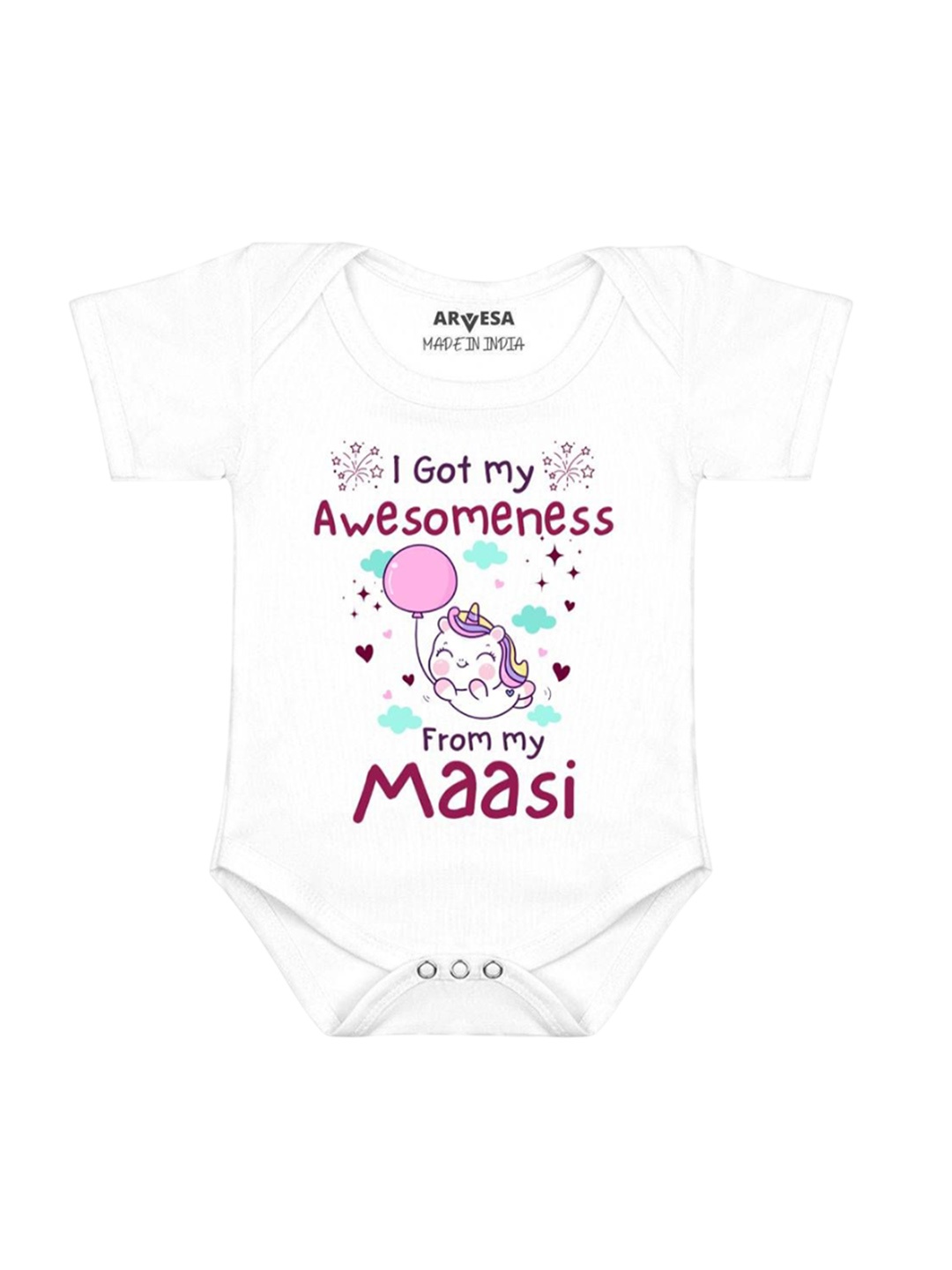 

Arvesa Kids I Got Awesomeness From Maasi Printed Romper, White