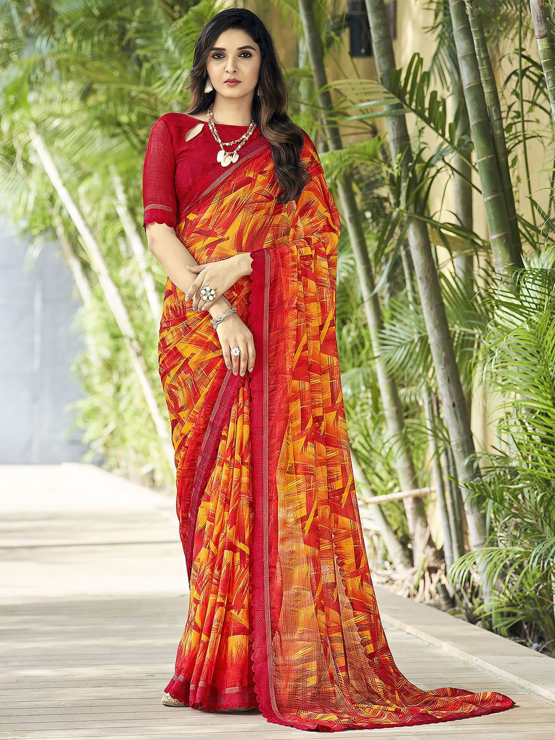 

Mitera Poly Chiffon Saree, Yellow