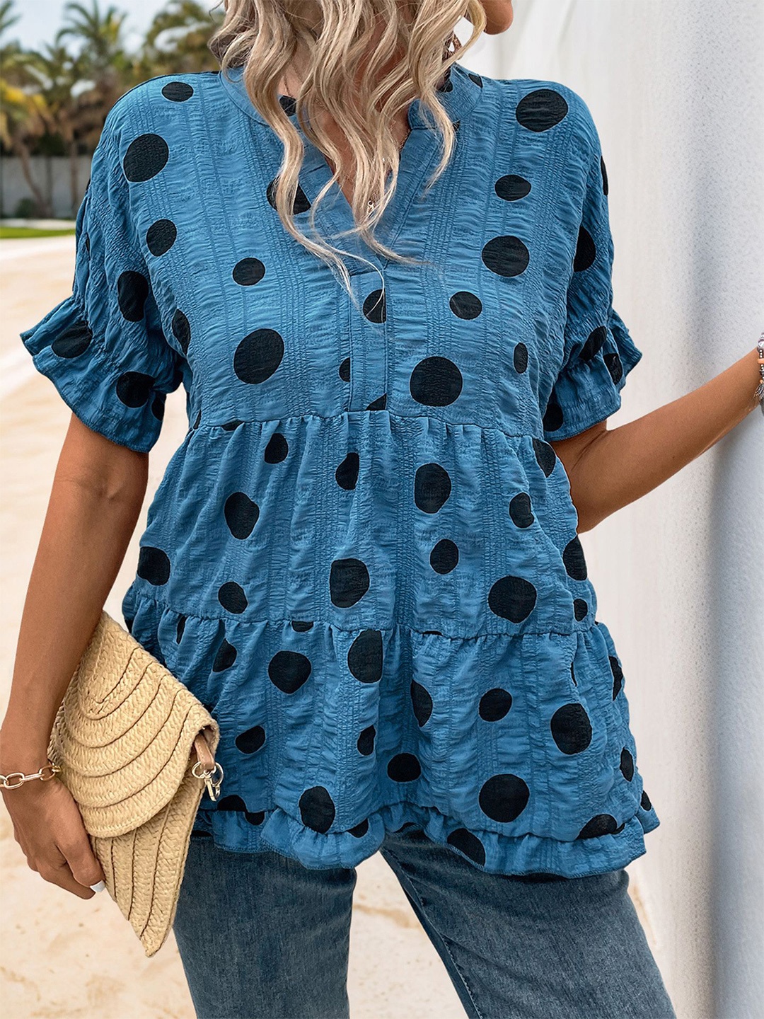 

StyleCast x Revolte Women Polka Dot Opaque Printed Casual Shirt, Blue