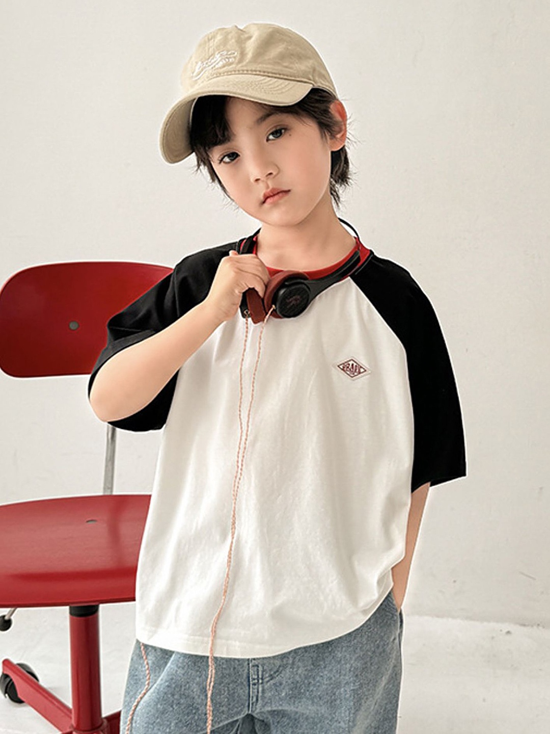 

LULU & SKY Boys Colourblocked Round Neck Cotton Relaxed Fit T-shirt, White