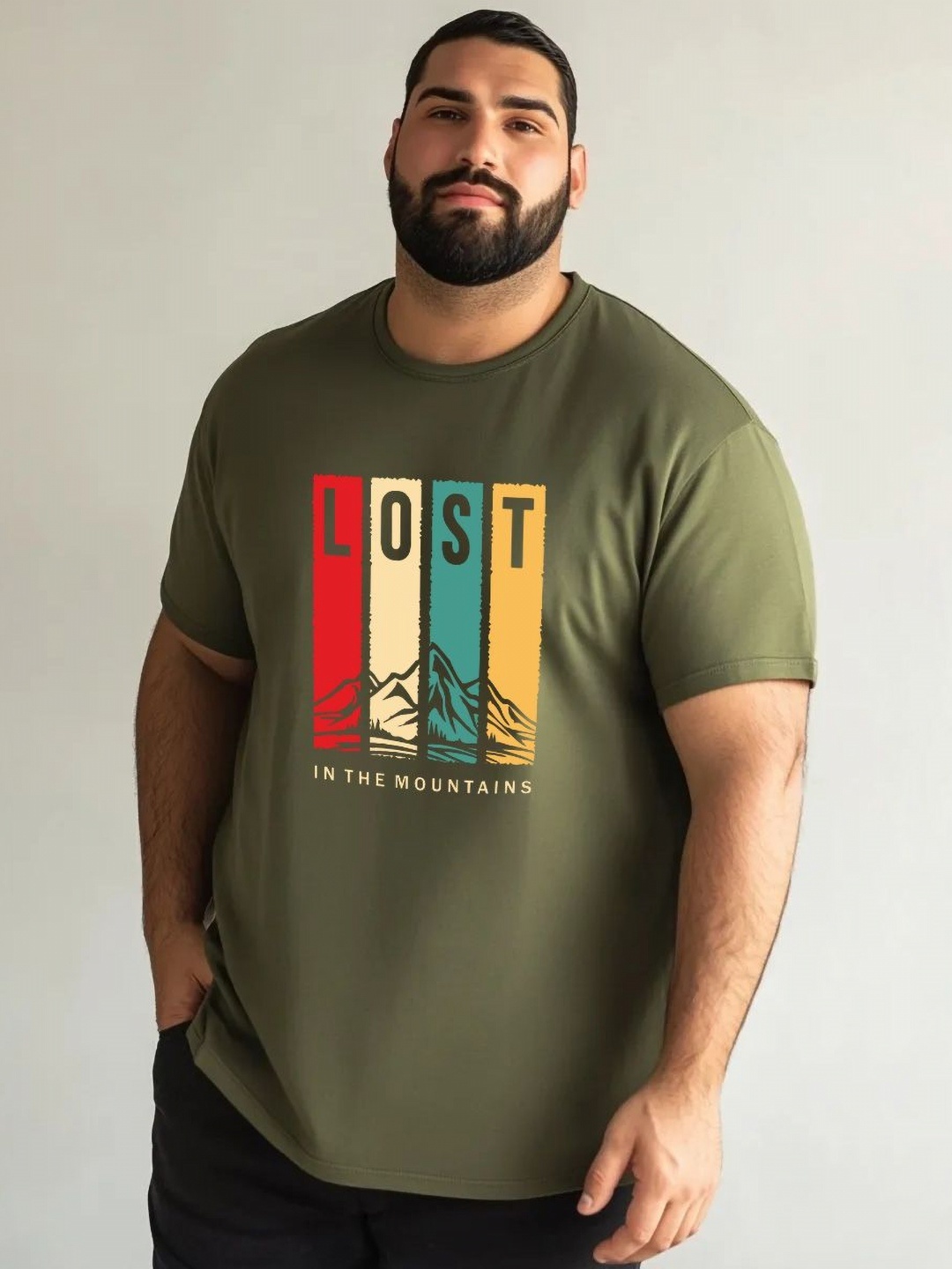 

Toodle Plus Unisex Plus Size Graphic Printed Round Neck Pure Cotton T-Shirt, Olive