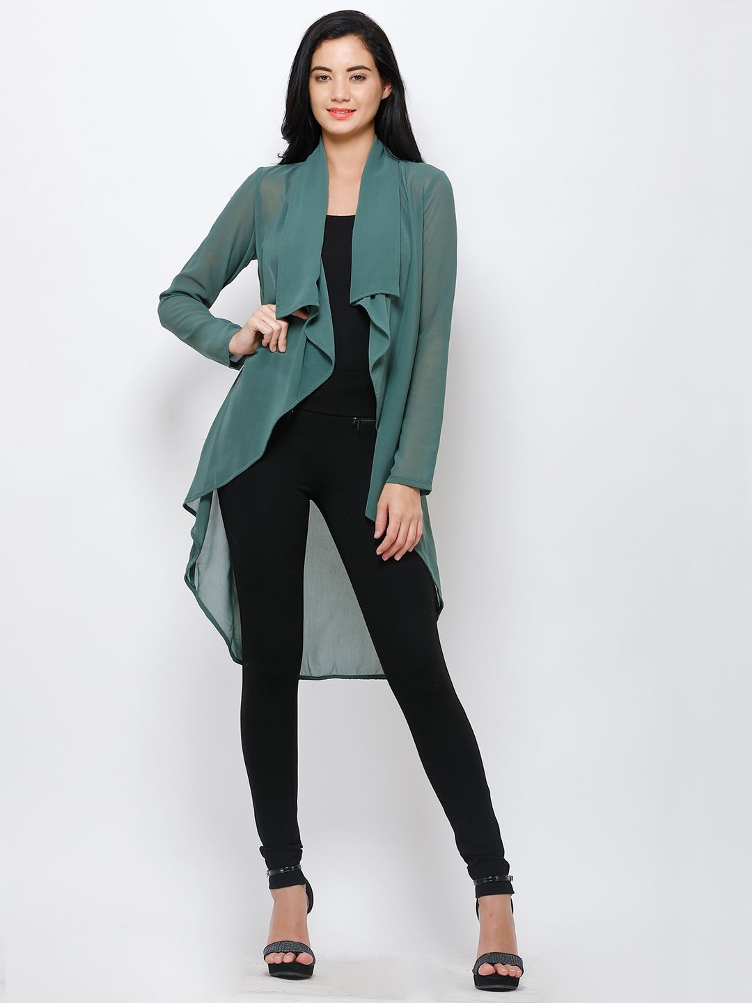 

Moda Rapido Mandarin Collar Open Front Shrug, Green