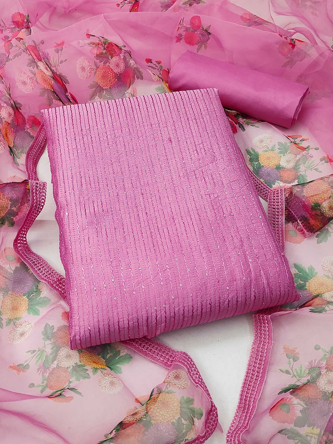 

SAINOOR Embroidered Pure Cotton Unstitched Dress Material, Pink