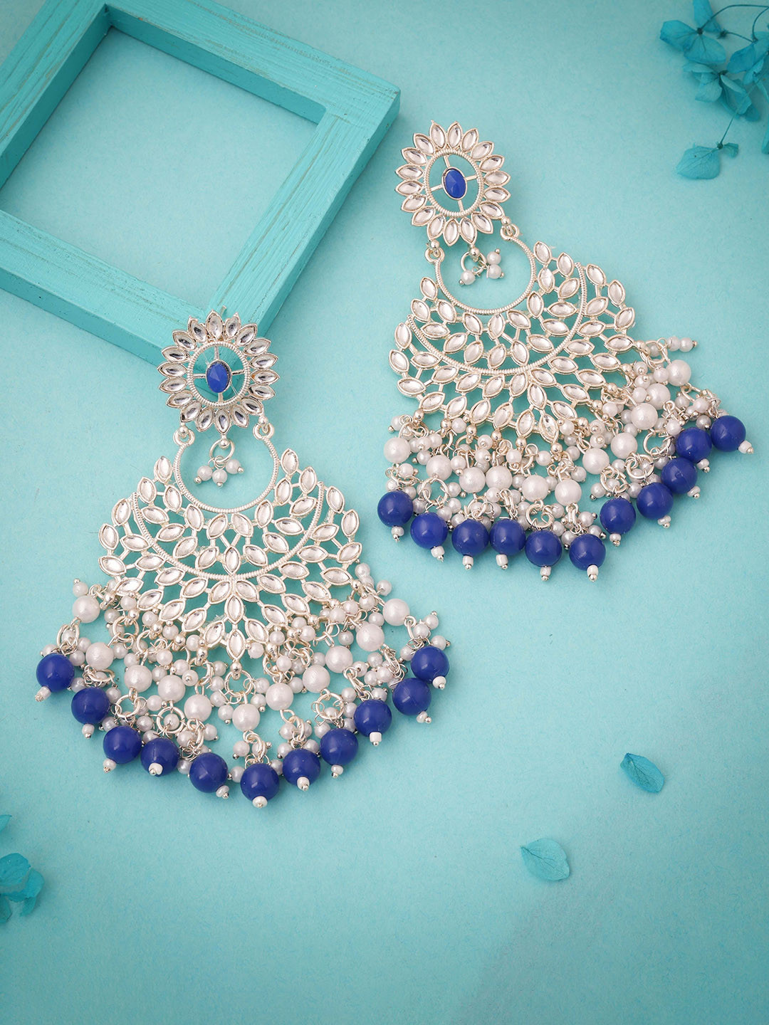 

Anouk Gold-Plated Artificial Stones and Beads Beaded Contemporary Shaped Drop Earrings, Silver