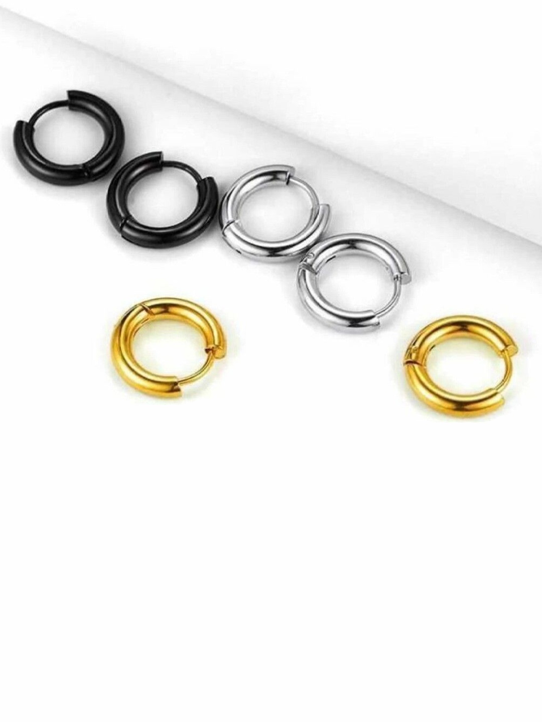 

V FASHION JEWELLERY Set Of 3 Circular Hoop Earrings, Black