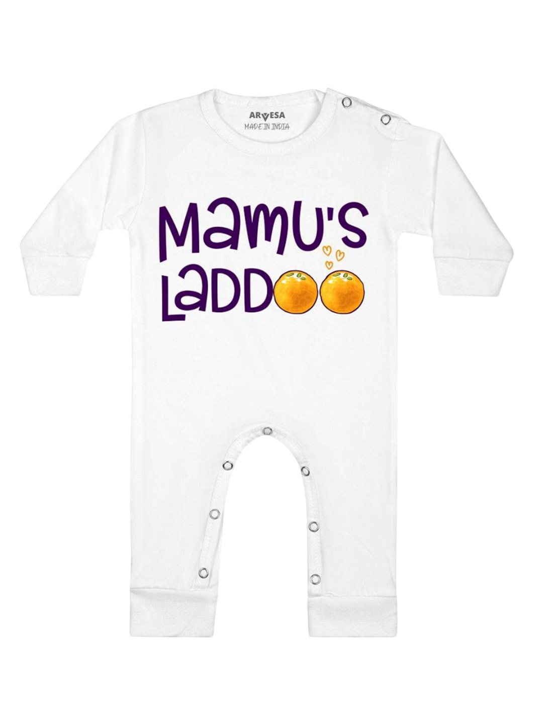 

Arvesa Kids Mamu Laddoo Printed Baby Romper, White