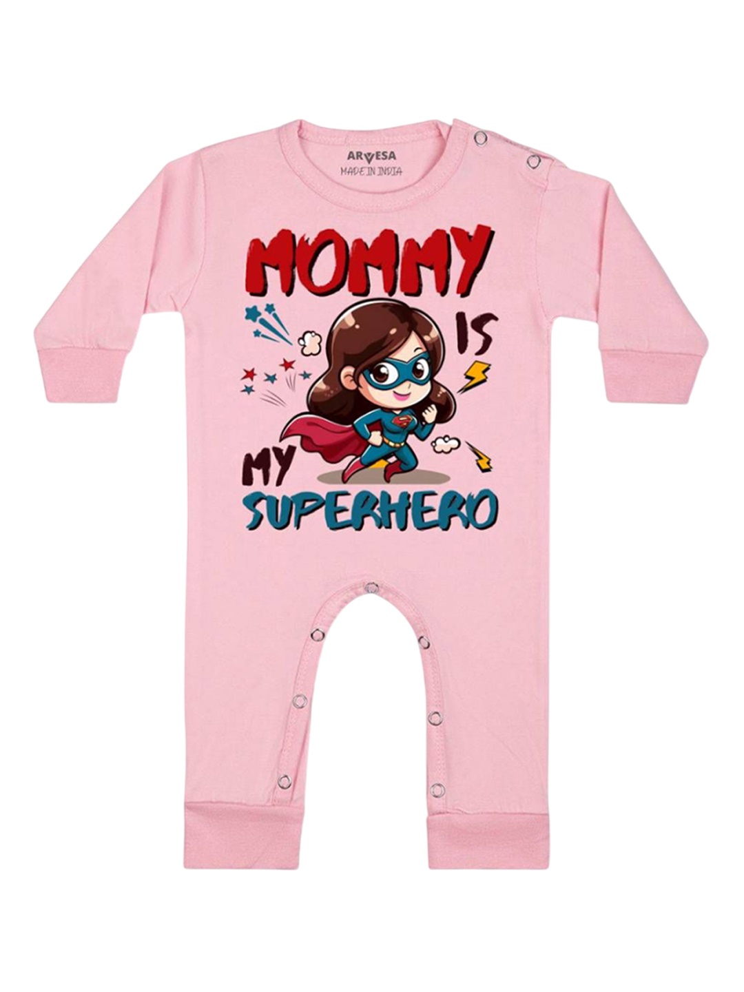 

Arvesa Kids Mommy Is My Superhero Printed Baby Romper, Pink