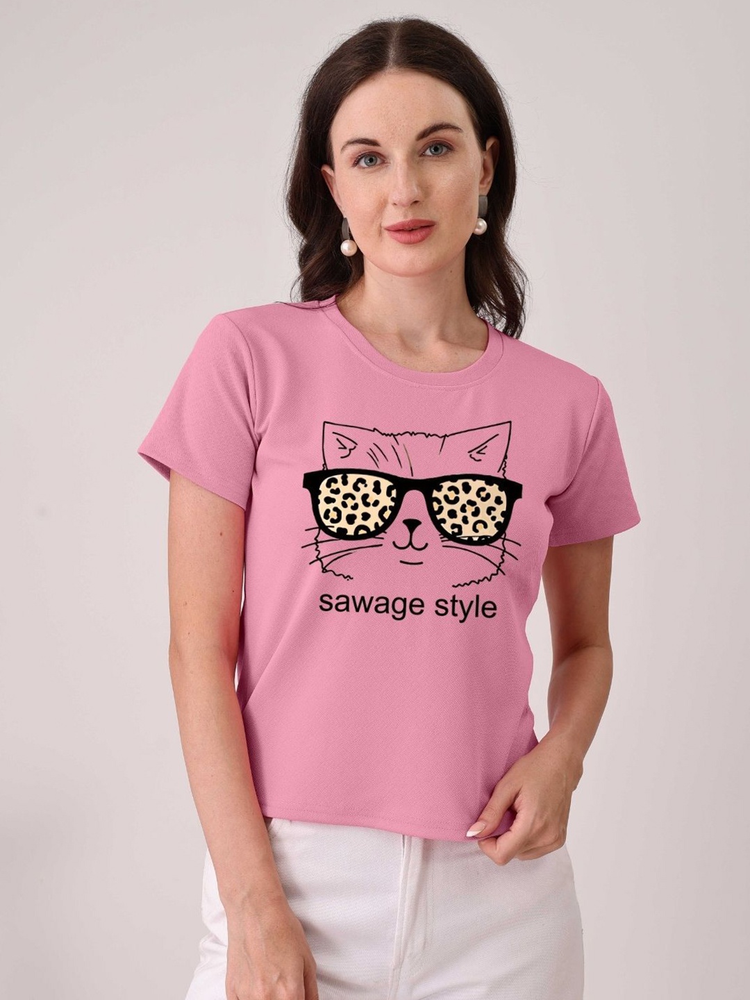 

Moda Rapido Women Graphic Printed Round Neck Cotton T-shirt, Pink