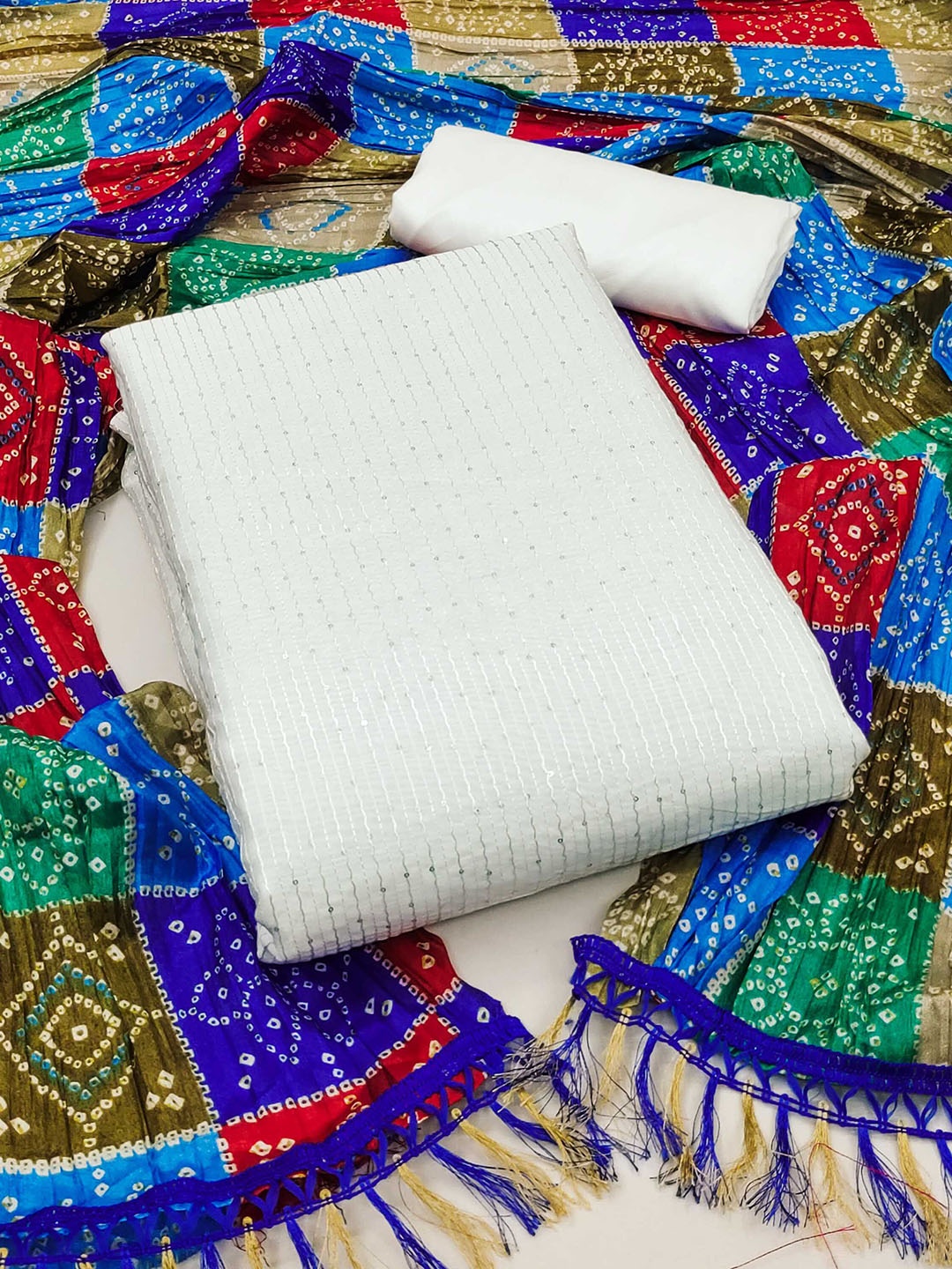 

SAINOOR Embroidered Unstitched Dress Material, Off white