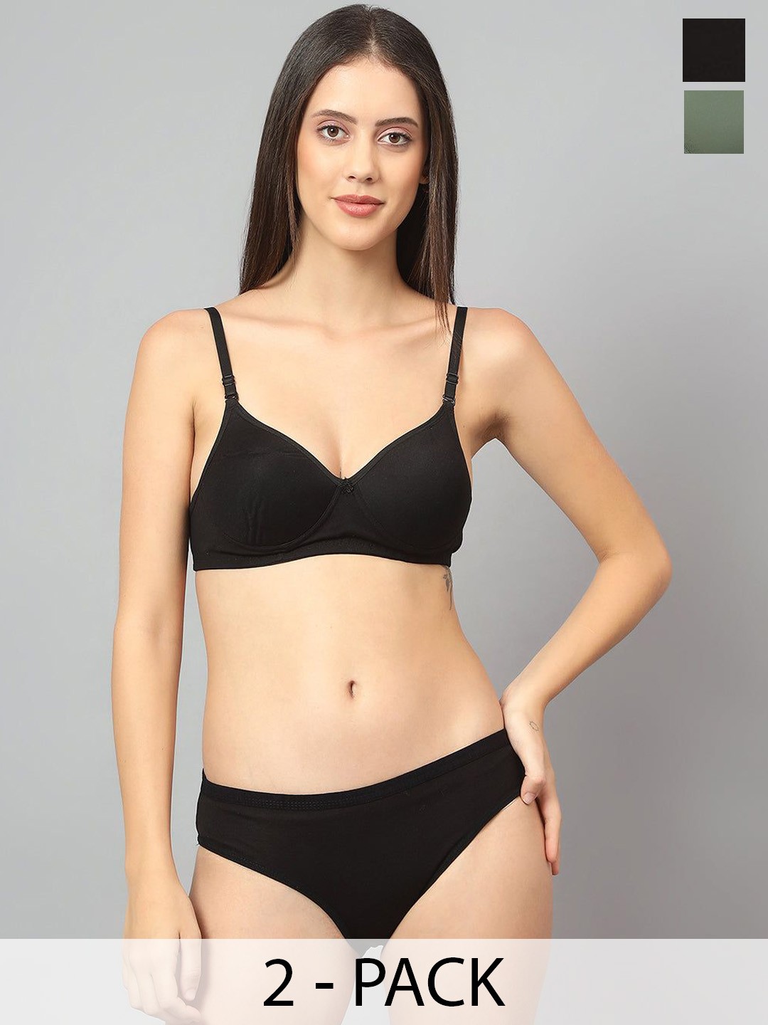 

Designer Bugs Pack Of 2 Cotton Non Padded Non Wired Lingerie Set NPLS-B-O-30B, Black
