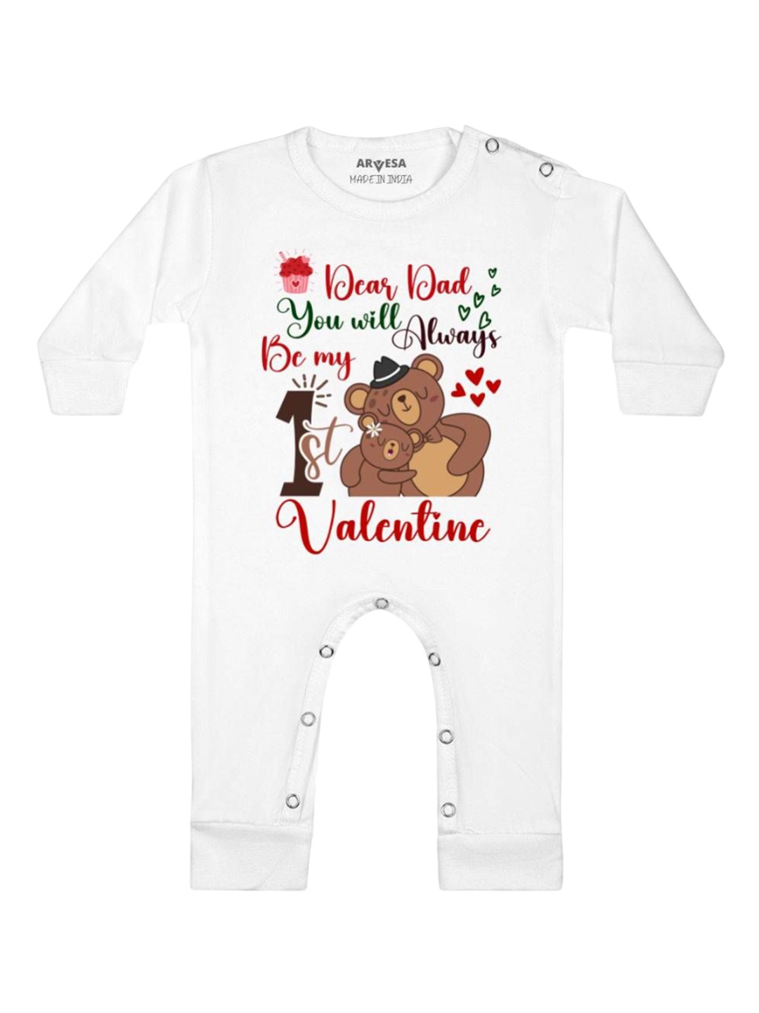 

Arvesa Be First Valentine Printed Baby Romper, White