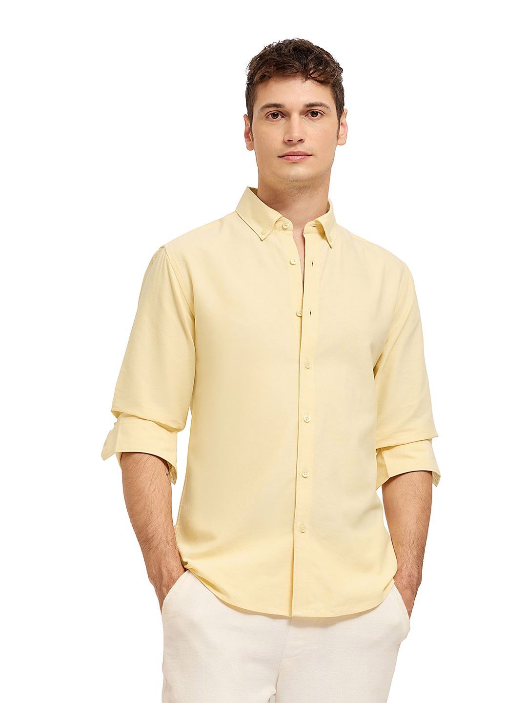 

Mast & Harbour Men Comfort Opaque Casual Shirt, Yellow