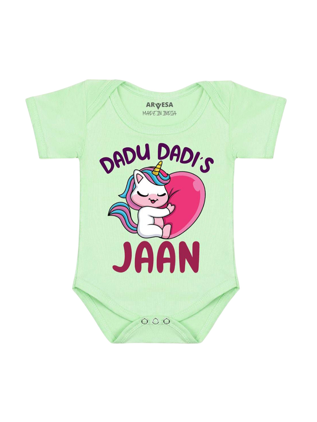 

Arvesa Infants Kids Dada Dadi Jaan Printed Cotton Romper, Green