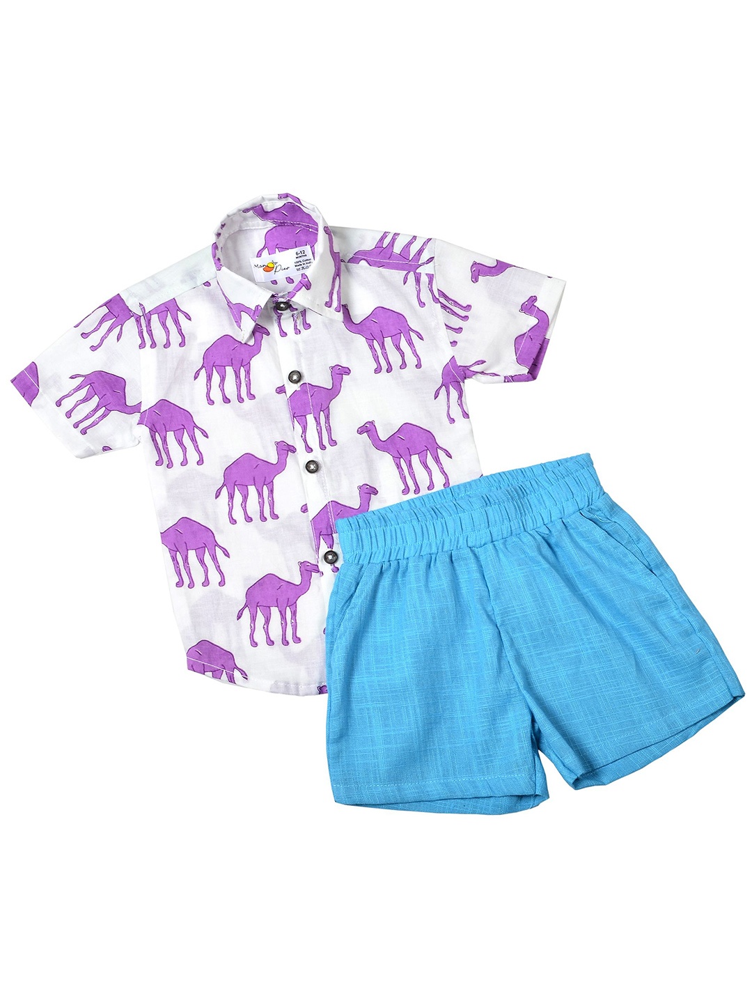 

BAESD Boys Printed Pure Cotton Shirt With Shorts, White