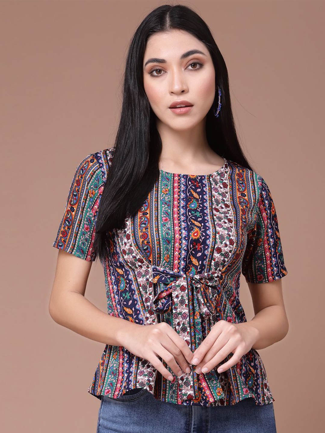 

Oomph! Floral Print Crepe Cinched Waist Top, Multi