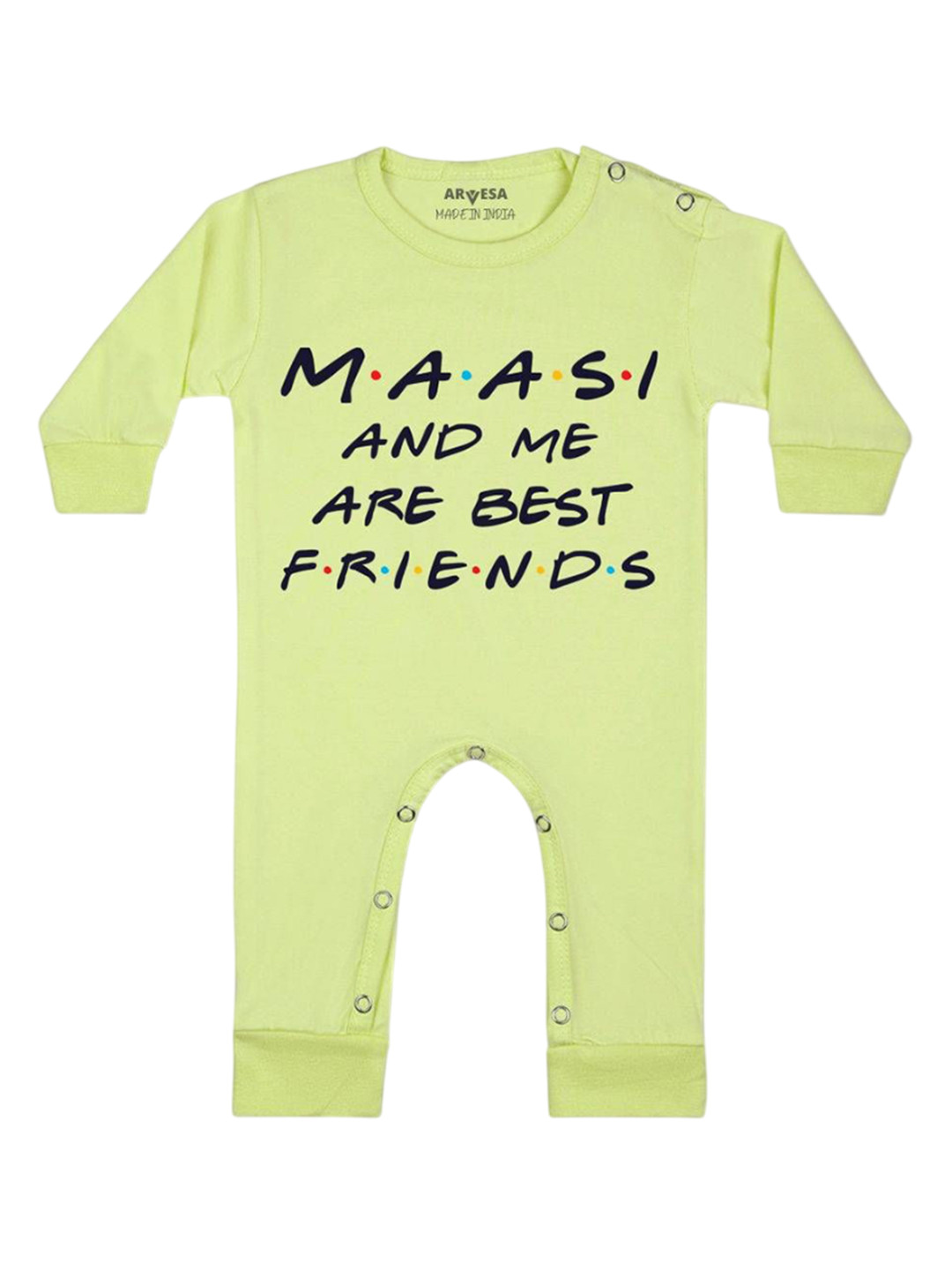 

Arvesa Kids Maasi & Me Are Best Friend Printed Baby Romper, Lime green