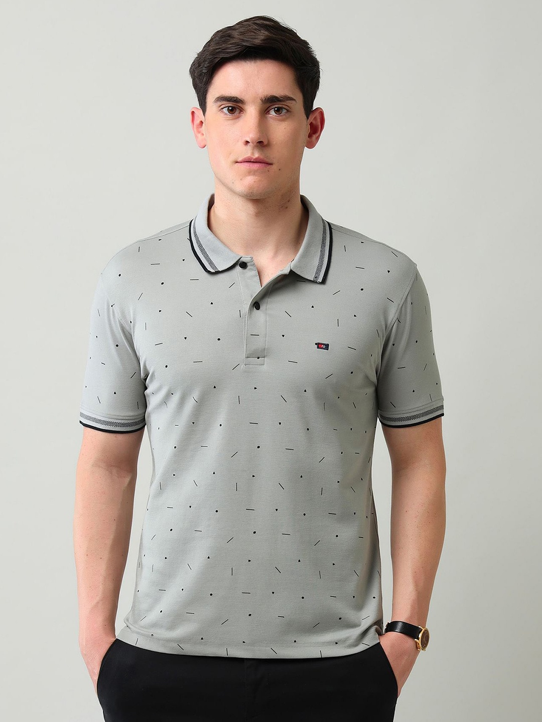 

AD By Arvind Men Printed Polo Collar Pockets Slim Fit T-shirt, Grey