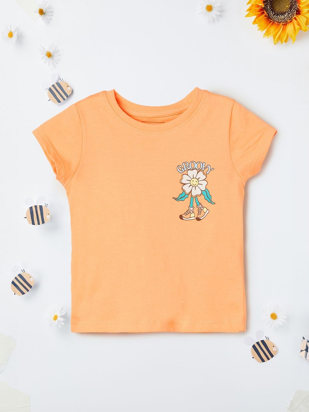 

max Girls Typography Printed Applique T-shirt, Orange