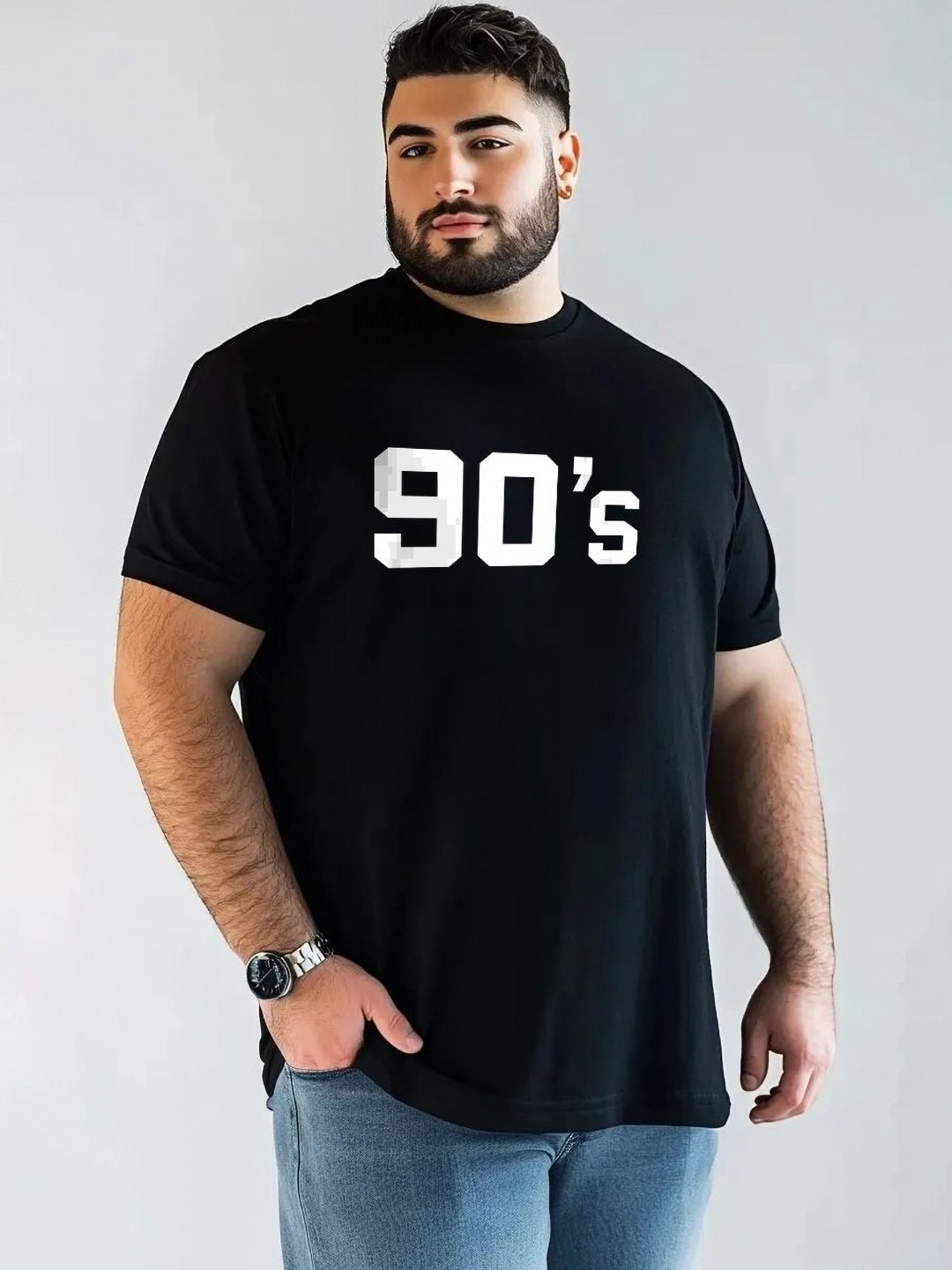 

Toodle Plus Unisex Plus Size Graphic Printed Round Neck Pure Cotton T-Shirt, Black