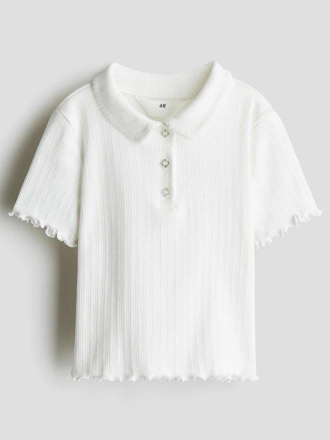 

H&M Ribbed Pointelle Jersey Top, White