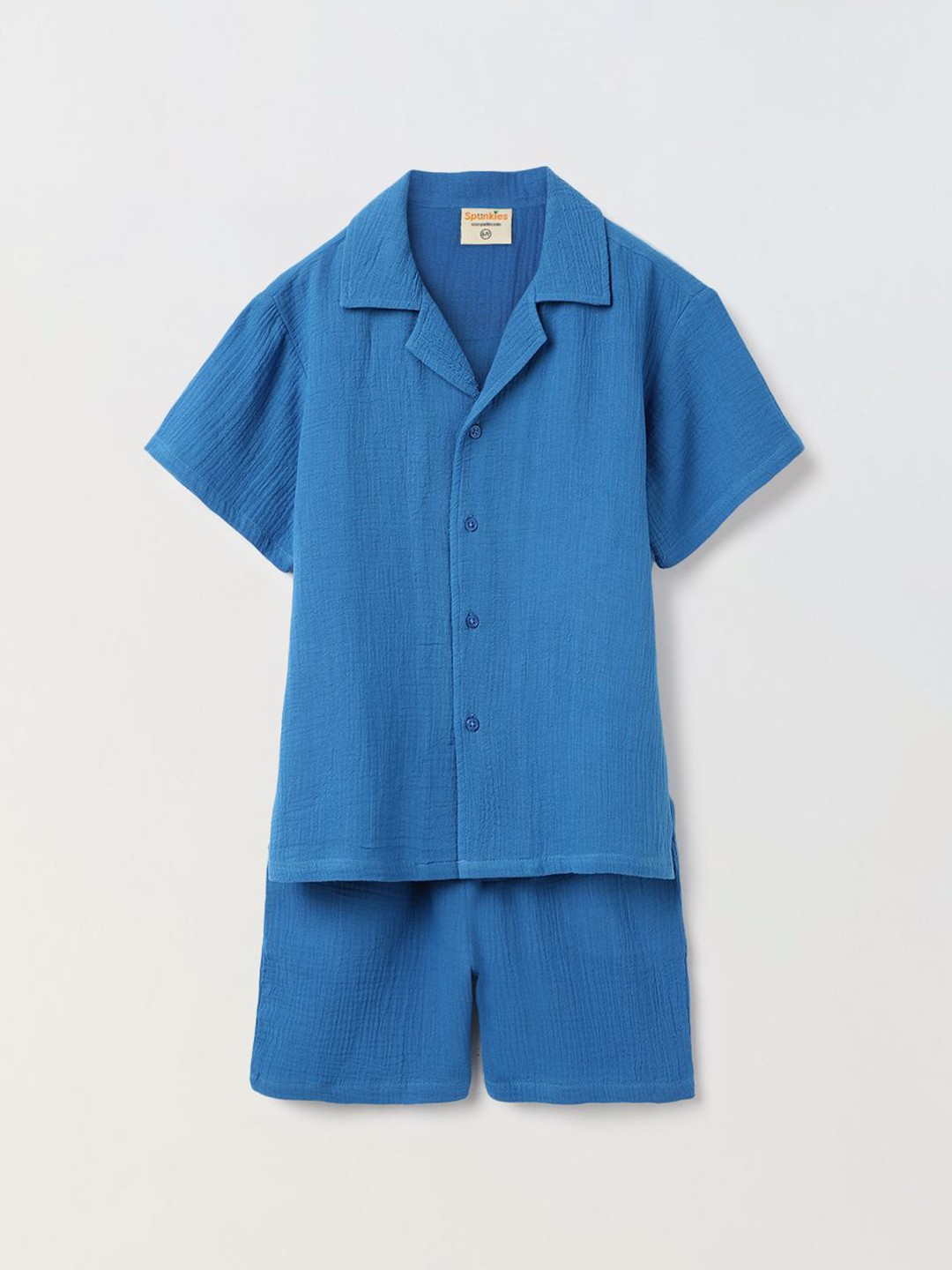 

SPUNKIES Boys Short Sleeves Pure Cotton Shirt with Shorts, Blue