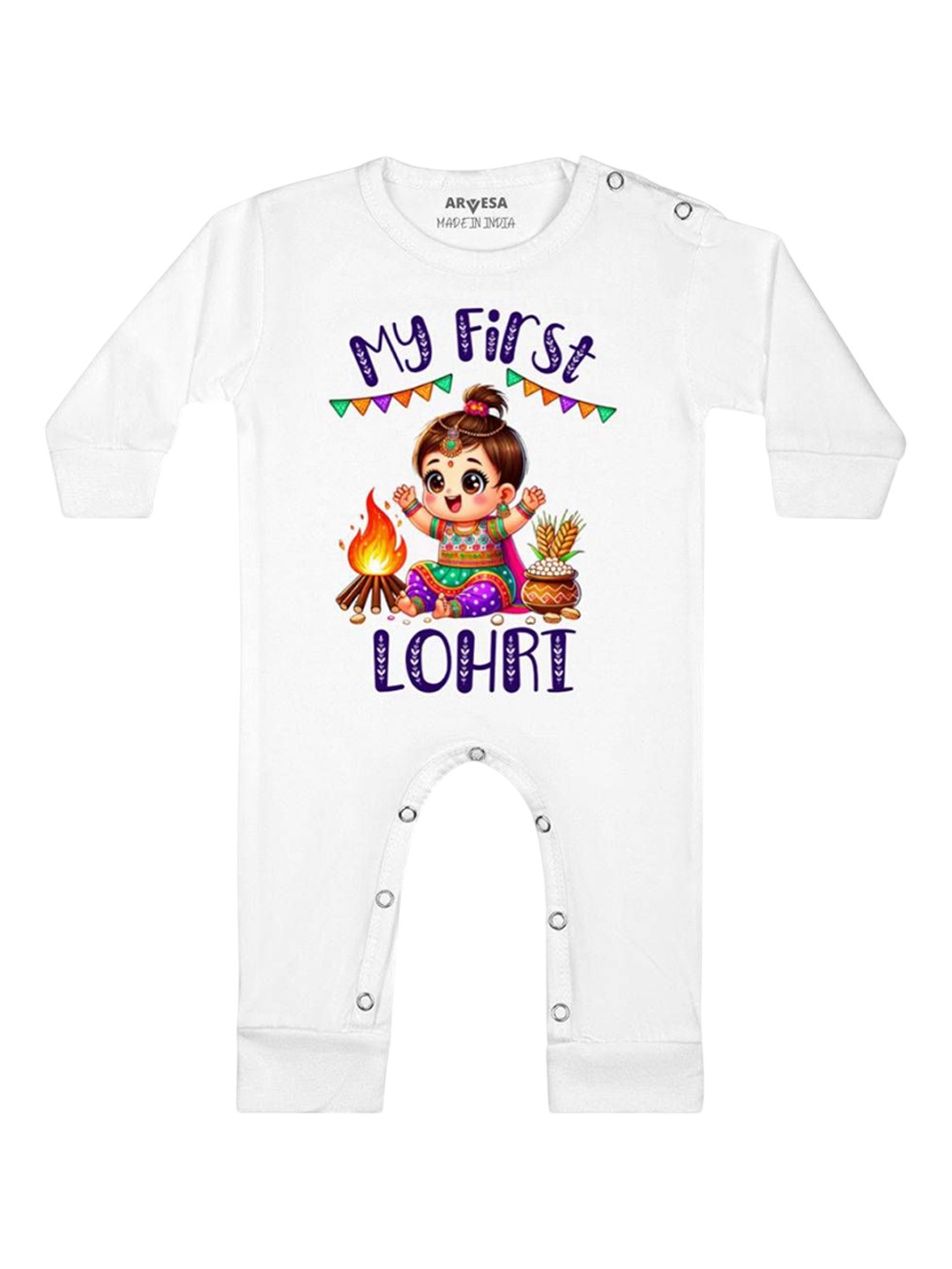 

Arvesa First Lohri Printed Baby Romper, White