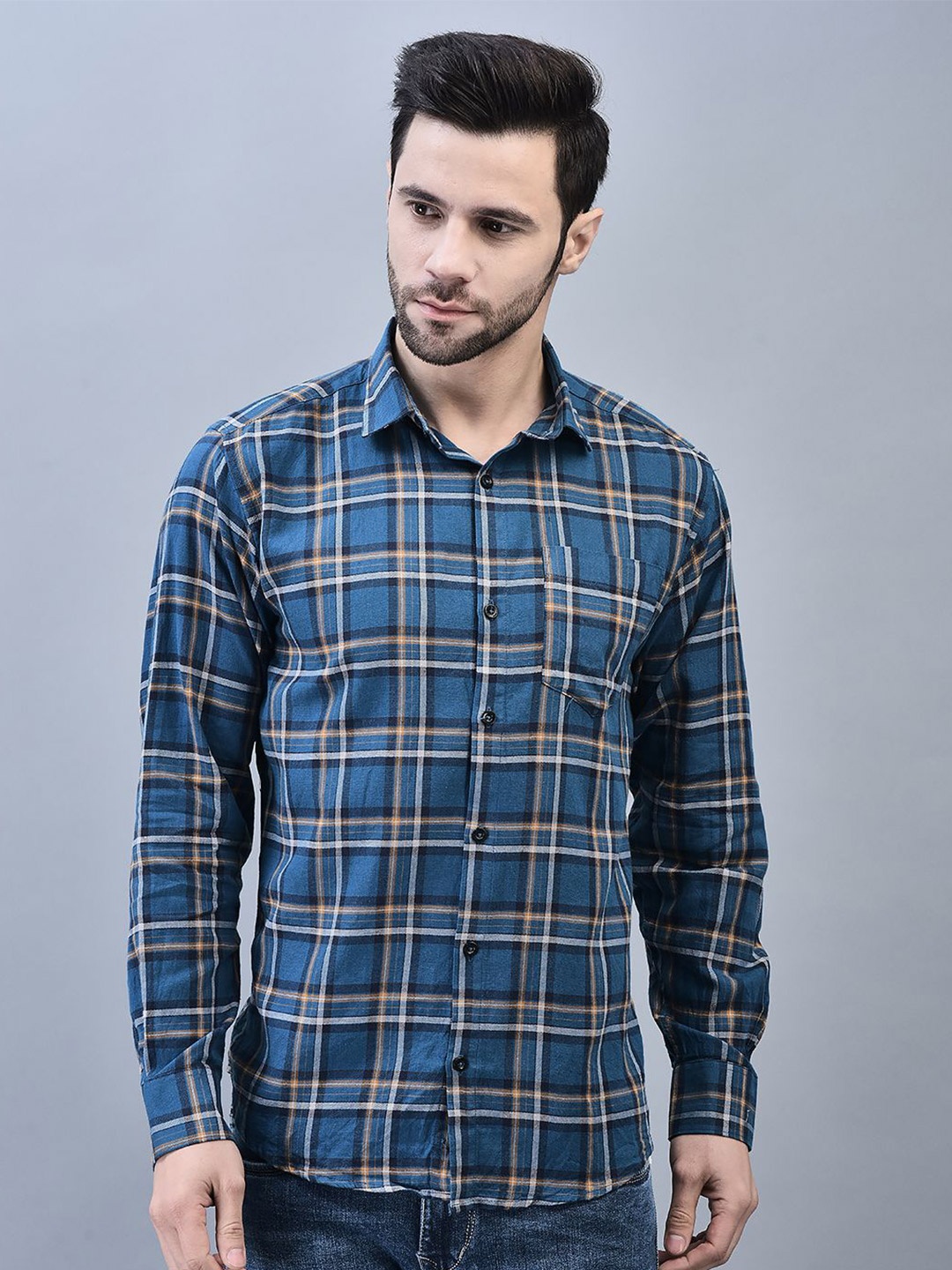 

CODE OF HONOUR Men Comfort Tartan Checks Opaque Checked Casual Shirt, Blue