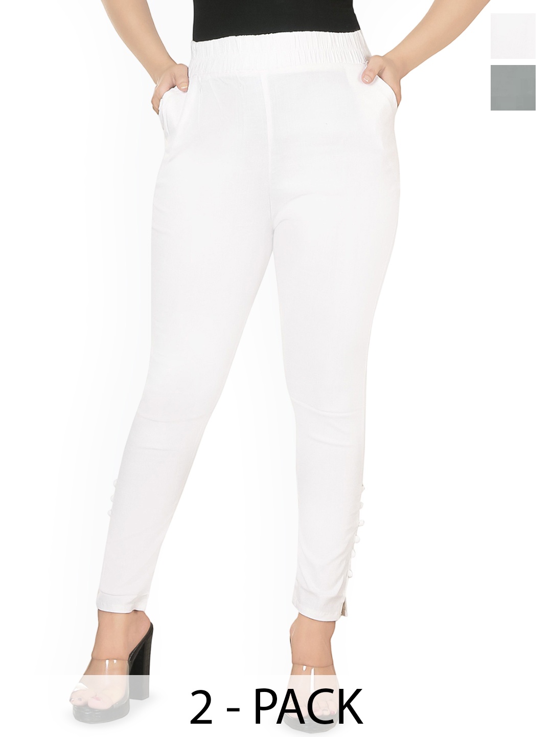 

Fessist Pack of 2 Women Relaxed Regular Fit Trouser, White