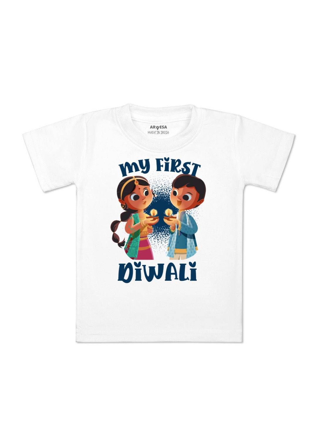 

Arvesa First Diwali Printed Kids Unisex T-shirt, White