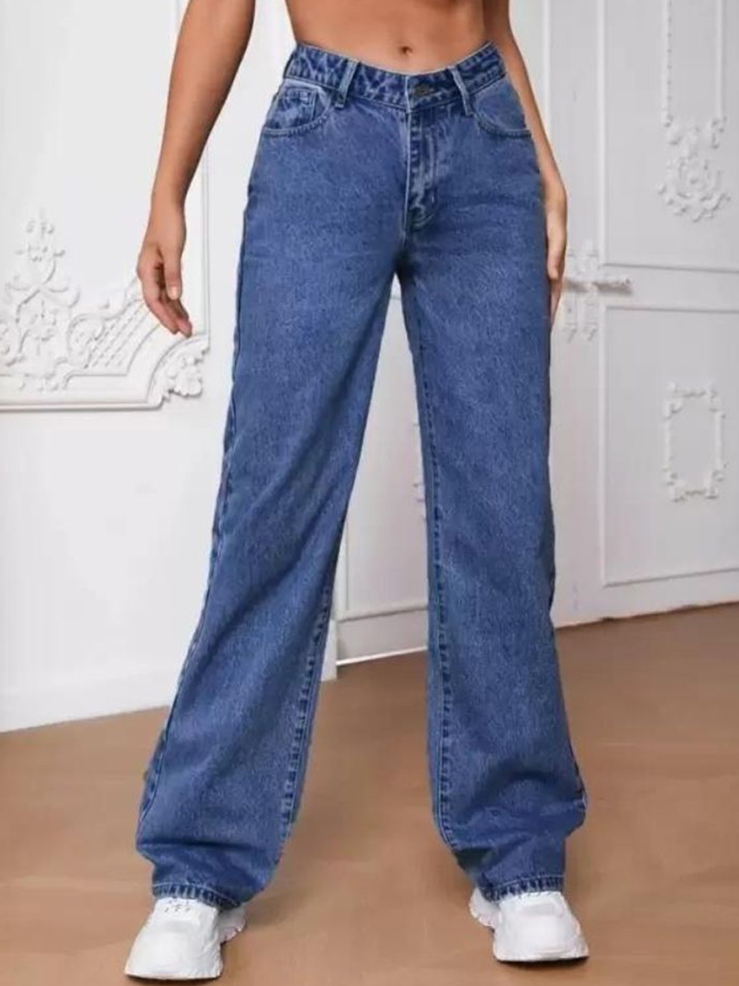 

DressBerry Women Comfort Straight Fit High-Rise Light Fade Acid Wash Stretchable Jeans, Blue